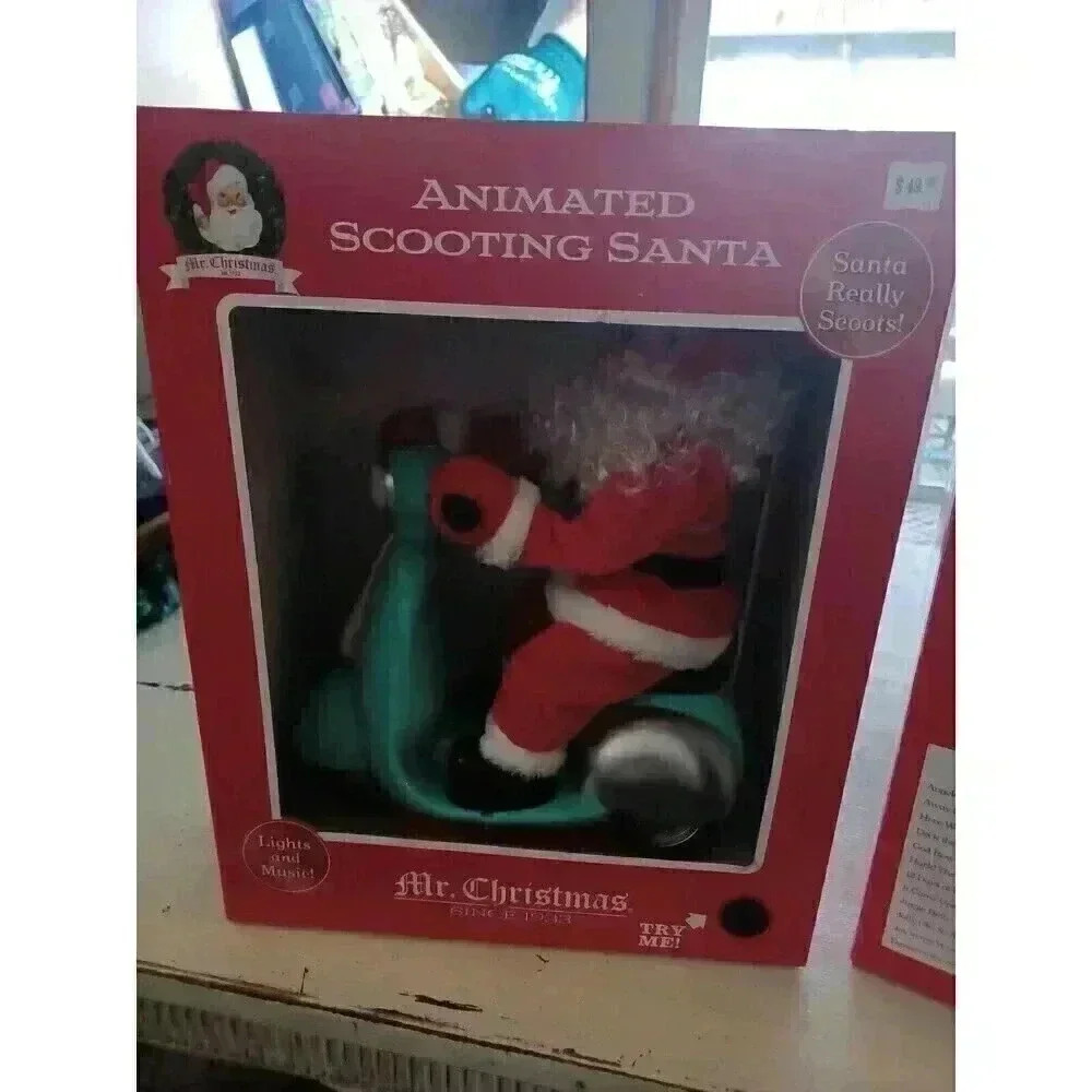 Mr. Christmas Animated Scooting Santa Lights Music Plays 24 Songs Santa Scooter